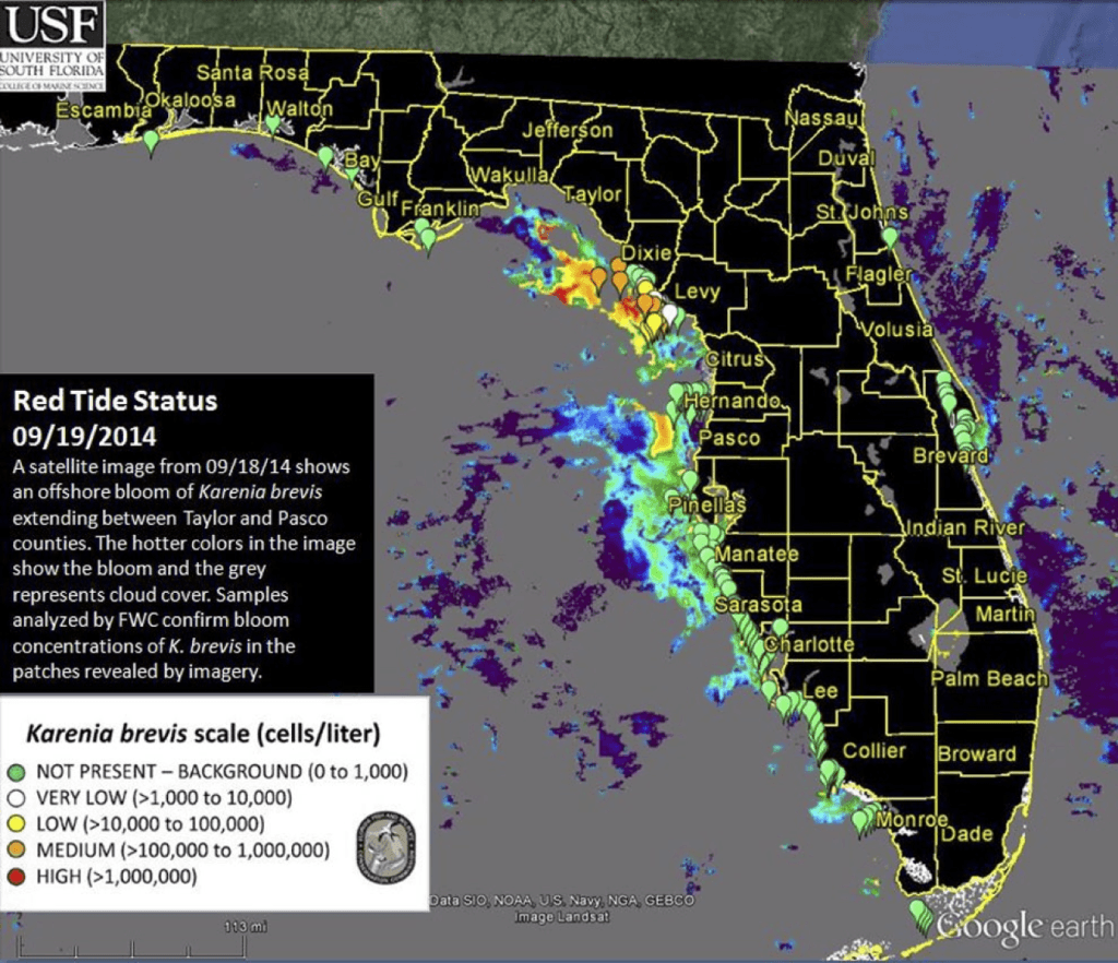 Current Map of Red Tide Counts - Week of September 19, 2014