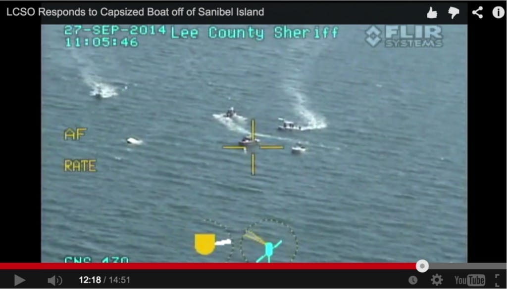 Seven rescued near Knapps Point on Sanibel after boat flipped, 9-27-14.