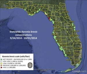 Sanibel Red Tide Update, Statewide Karenia Brevis Concentratons 9:24:2014 - 10:01:2014