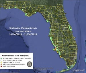 Sanibel Red Tide Report, Statewide Map, 11-7-14, Courtesy Of FWC.