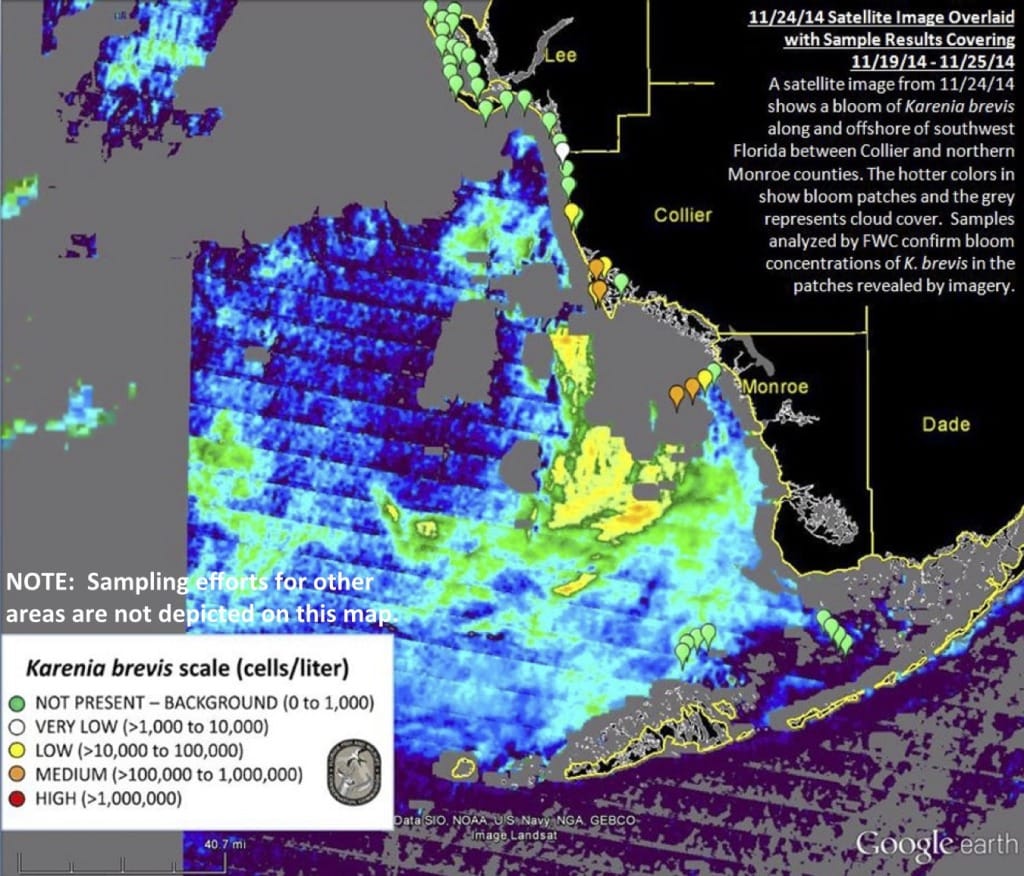 Sanibel Red Tide Status Map (November 26, 2014), Courtesy Of FWC.