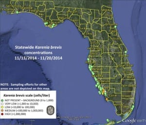 Sanibel, Statewide Red Tide Map, 11-21-14.