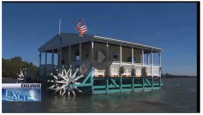 Unusual Paddle Wheeler Houseboat, Beached At Sanibel Causeway, 1-30-15. Image Courtesy Of NBC 2, Fort Myers.