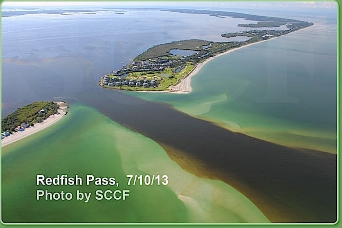 Sanibel Water Quality: Lake Okeechobee Water Release Impact, Redfish Pass, 7:10:13, Photo By SCCF.