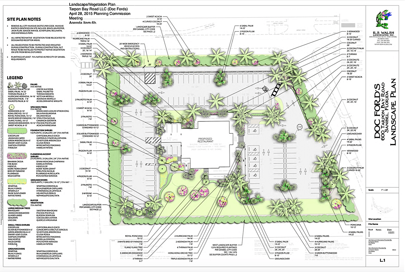 Sanibel Rentals, 4-24-15, Doc Fod's, New Restaurant, Exterior & Landscape Plan.