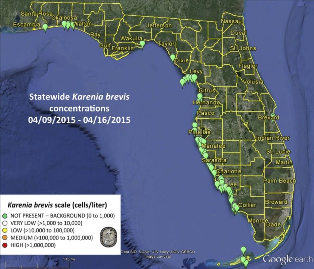 Sanibel Rentals, 4-17-15, Statewide Karenia Brevis Concentrations 04/09/2015 - 04/16/2015.