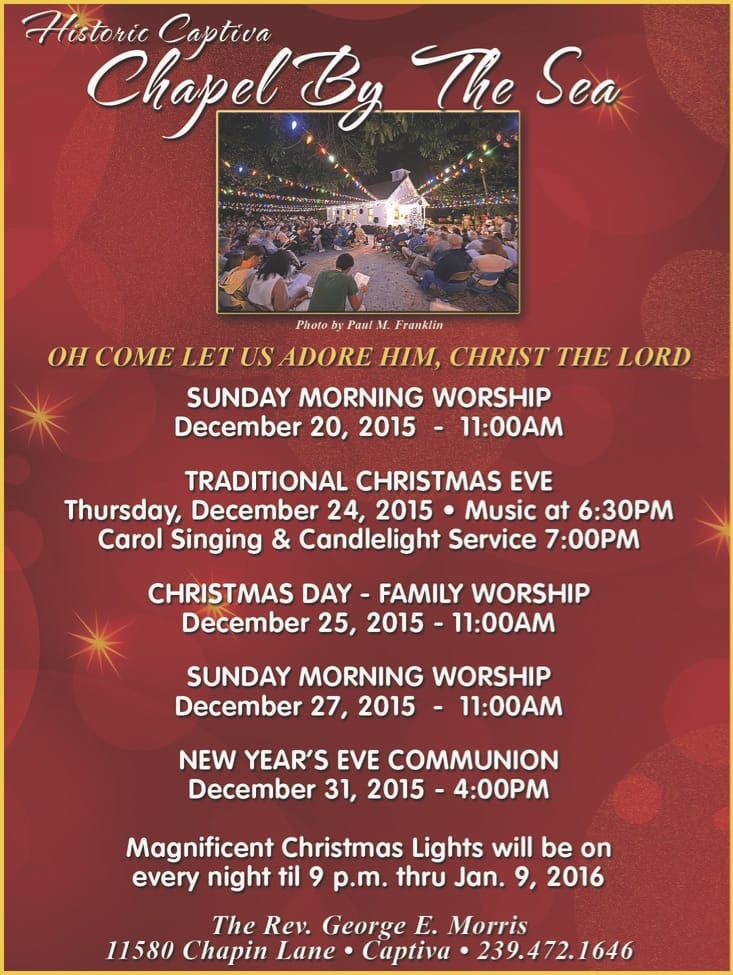 Captiva Island Chapel By The Sea Christmas Week Schedule 2015.