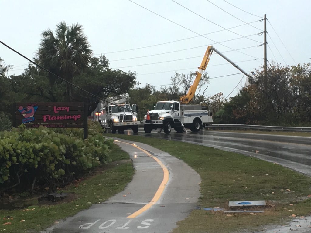 Due to the current storm passing over Sanibel Island a sagging power-line over San-Cap Road near Blind Pass has TEMPORILY closed SAN-Cap Road to all traffic. March 29, 2016. Photo Credit: Charlie Landon