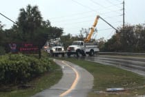 Due to the current storm passing over Sanibel Island a sagging power-line over San-Cap Road near Blind Pass has TEMPORILY closed SAN-Cap Road to all traffic. March 29, 2016. Photo Credit: Charlie Landon