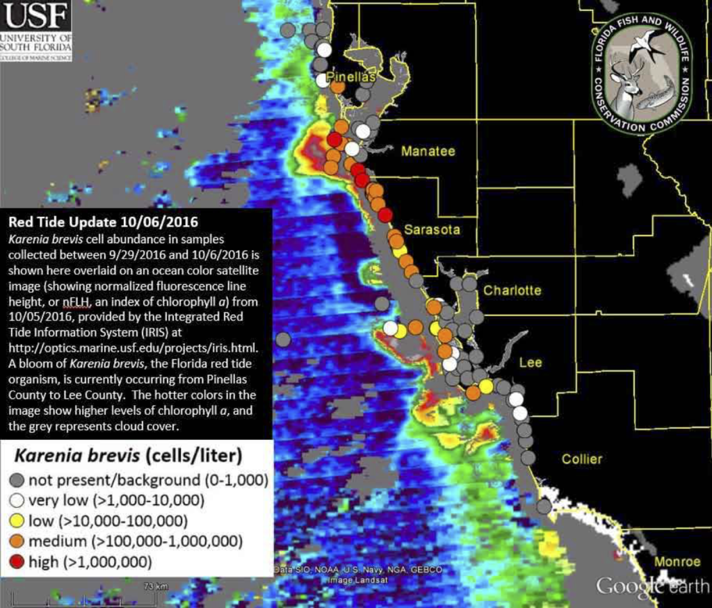 Sanibel Island, Florida Red Tide Status Map, 10-7-16, Courtesy Of FWC, Florida Red Tide Report.