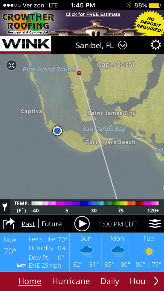 Trajectory, Hurricane Irma, Video & Photos, Sanibel & Captiva, 3:30 PM/E Update, September 10, 2017.