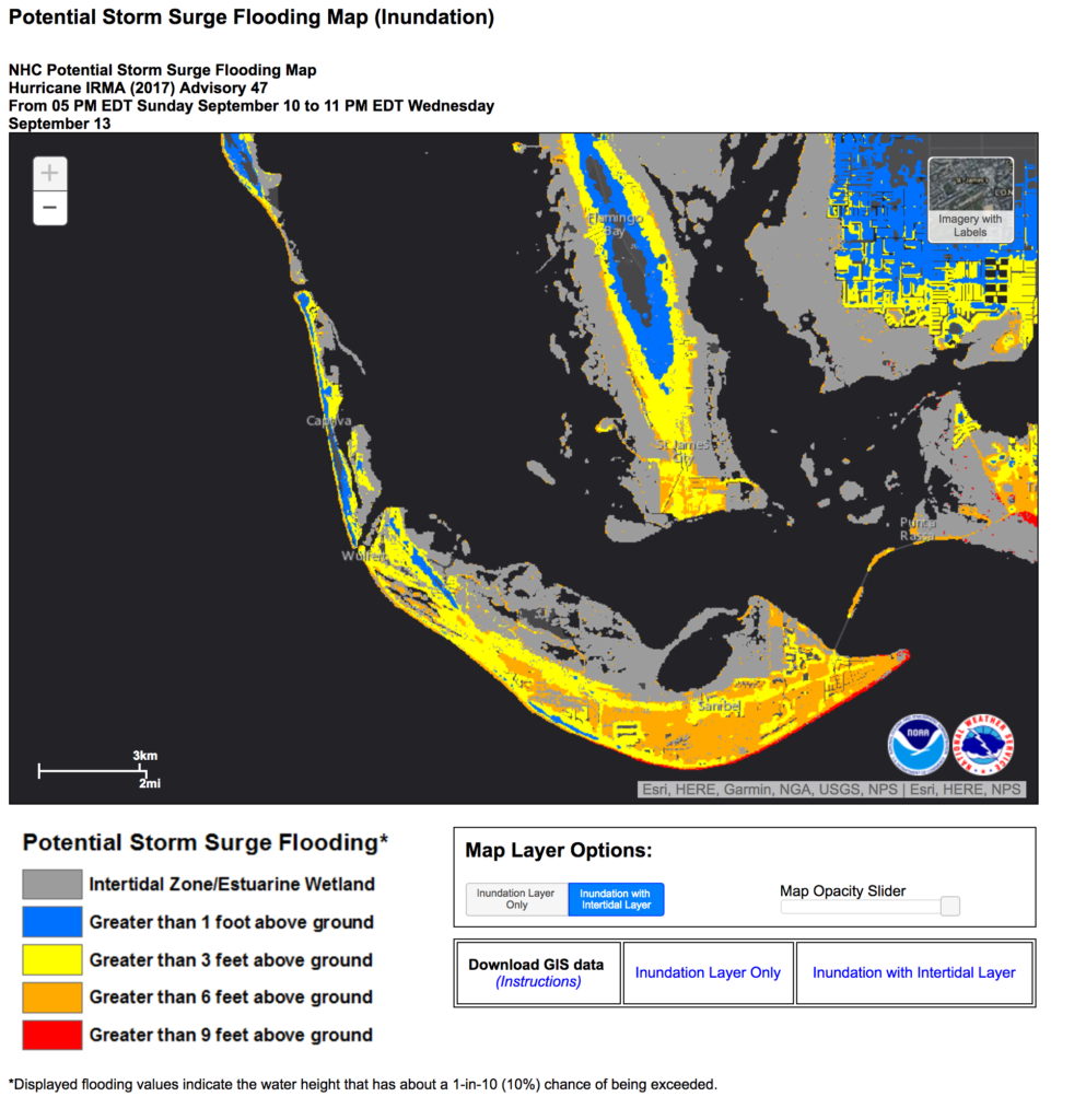 Hurricane Irma, Surge Projections Dropping, Sanibel & Captiva, 7:30 PM/E Update, September 10, 2017.